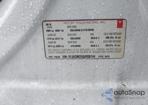 2016 Tesla Model X 60D/70D/75D/90D/P100D from USA, damaged, VIN 5YJXCBE2XGF008744